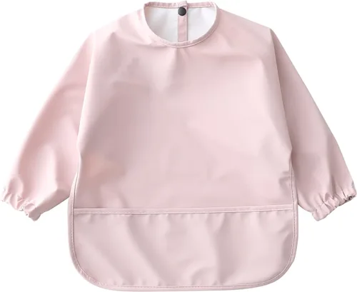 Vista 17 de Baberos impermeables para bebés, babero de alimentación de manga larga con recogedor de alimentos, se limpia y lavable