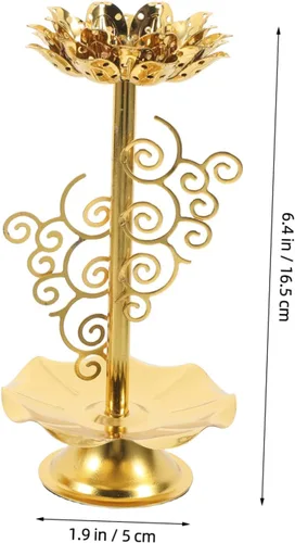 Vista 2 de Garneck 2 portavelas Diwali, portavelas budista Ghee, candelabro de aleación con base de loto, lámpara de flor de loto para oración/meditación (M)