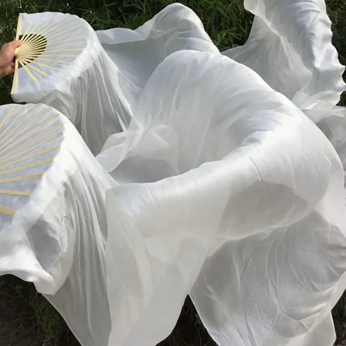 Vista 4 de 5.9 ft de seda artificial danza del vientre de bambú velos mujeres seda real danza del vientre vela vela danza nacional baile largo bambú ventilador