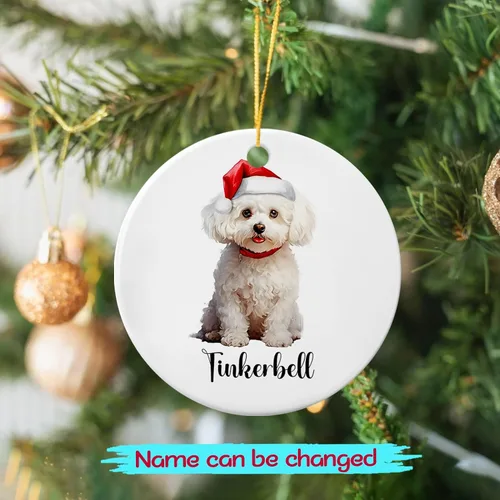 Vista 2 de Bichon Frise - Adorno de cerámica de Navidad 2025, adornos personalizados de Bichon Frise regalos para los amantes de los perros, bonito adorno
