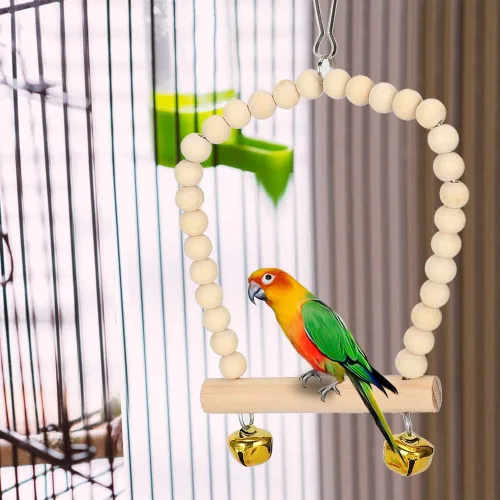 Vista 6 de Juguete colorido para masticar pájaros de 8 piezas, columpio de madera y esponja de lufa para loros/cacatúas, actividad de morder y escalada