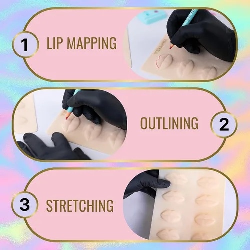 Vista 6 de BRAWNA 3D Lip PMU Practice Skin - 10 formas de labios - Piel de práctica de tatuaje de labios - Suministros PMU