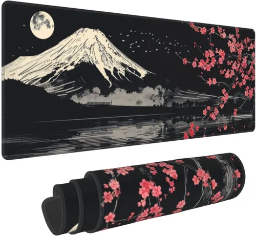 Vista 31 de Alfombrilla de mouse para juegos con diseño de flores y cerezas, base de goma antideslizante, alfombrilla de mouse extendida con bordes cosidos