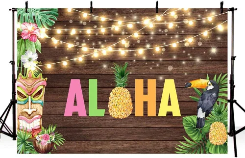 Vista 3 de Telón de fondo Aloha de 7 x 5 pies para fotografía, temática hawaiana tropical, decoración de fiesta Luau, escultura de pájaro, fondo de fotografía