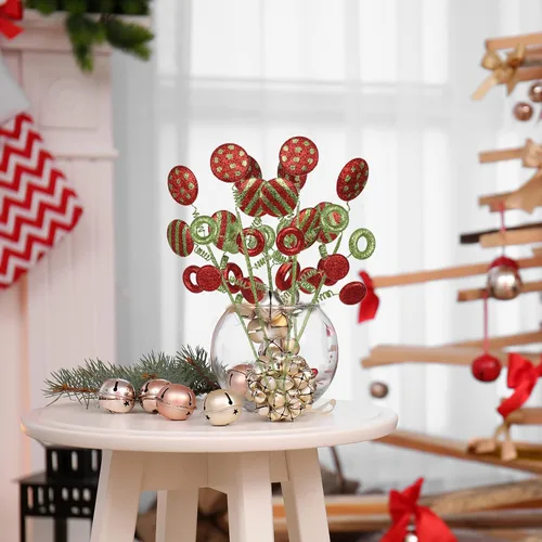 Vista 3 de MANMAOHE 6 palillos y aerosoles de Navidad con purpurina de 16.5 pulgadas y tallos florales para decoración del árbol de Navidad y decoración