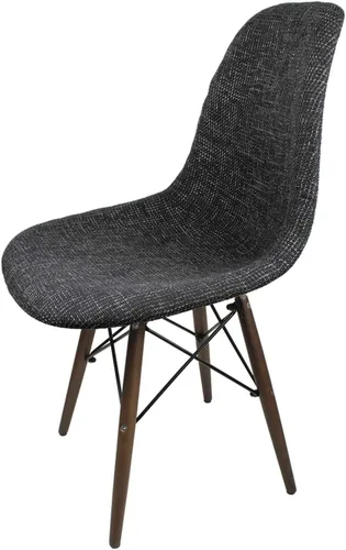 Vista 5 de Mid-Century - Silla de comedor lateral tapizada de tela tejida moderna con patas Eiffel de madera de nogal oscuro, juego de 2 (negro)
