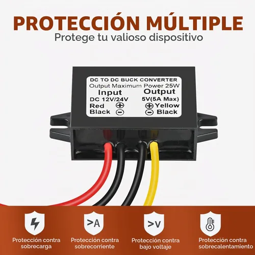 Vista 5 de Convertidor reductor de voltaje CC de 12 V/24 V a 5 V 5 A 25 W, módulo de potencia regulado para cámara de vigilancia de vehículos automáticos