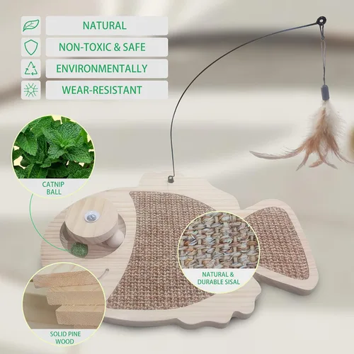 Vista 2 de Petest Juguete interactivo para gatos de sisal natural con bolas de hierba gatera, diseño de peces