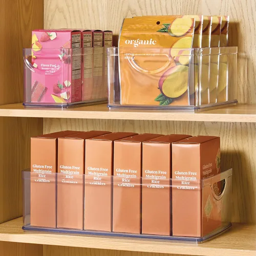 Vista 3 de iDesign Contenedor de Almacenamiento Apilable de Plástico Transparente Extra Largo, Organizador para Armario de Cocina o Despensa Organizador