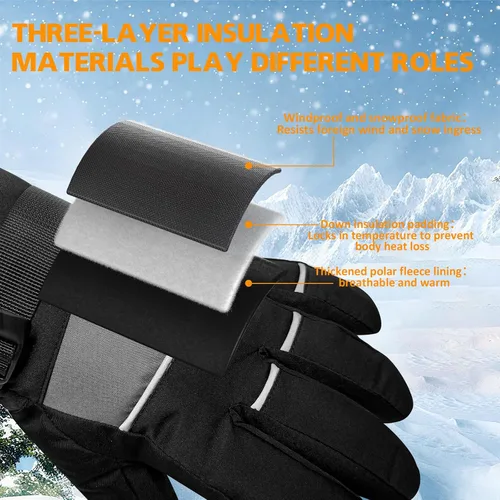 Vista 2 de Guantes de invierno para hombres y mujeres, guantes cálidos con pantalla táctil, adecuados para esquí, conducción, ciclismo, senderismo, clima frío