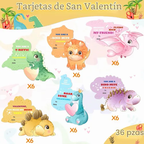 Vista 3 de algtpy - Caja de San Valentín con 36 tarjetas de dinosaurio de San Valentín para aula, escuela, buzón de San Valentín para intercambio, tarjetas