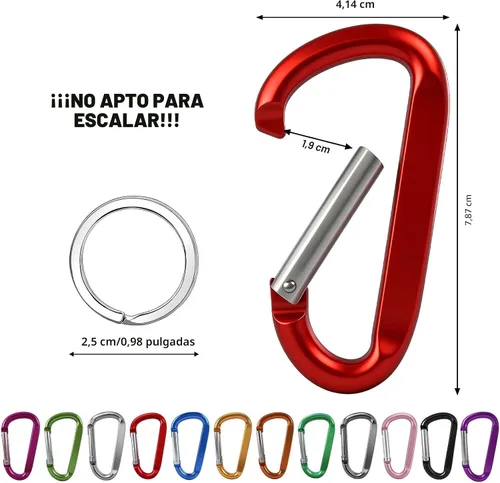 Vista 2 de 12 clips de mosquetón para llavero, clip de aluminio de 3 pulgadas, hebilla de gancho de mosquetón sin bloqueo en forma de anillo D, herramienta