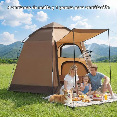 Vista 6 de TUKAILAI Instant Camping Tent, Hexagonal Design Automatic Dome Tent with 4 Mesh Windows and 1 Door, Easy Setup Pop Up Tent with Vestibule & Rainfly
