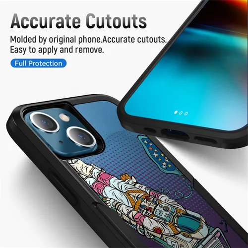 Vista 4 de CasesOnDeck Grip Case Compatible with Apple iPhone 14 (6.1") / iPhone 14 Case [Dual Tactical] Slim Heavy Duty Heavy Duty Case Black Matte (Astronaut)