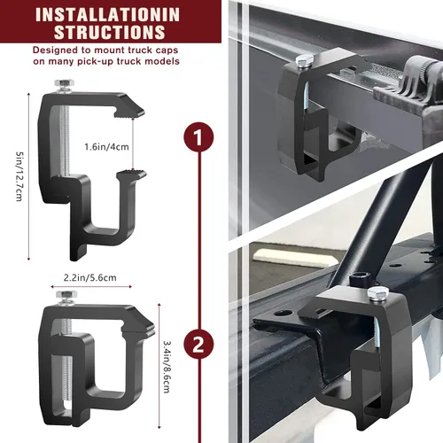 Vista 4 de Kikito Abrazaderas de montaje para tapa de camión para Silverado Sierra Dakota Ram F150 F250 Titan Tacoma Tundra 4 piezas Abrazaderas de estante