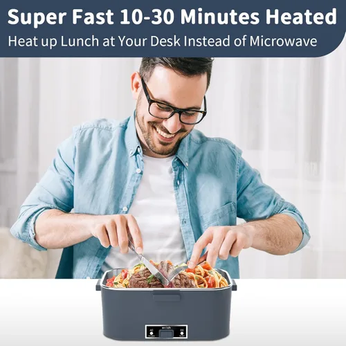 Vista 3 de Lonchera eléctrica térmica para adultos con 2 envases de 1.8L, interruptor de encendido/apagado de alimentación y 0.6L de doble capa, calentador