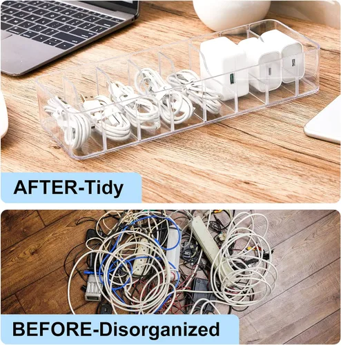 Vista 6 de Tatuo 1 Pieza Organizador de Cables con 10 Amarres de Alambre, Caja de Almacenamiento de Cables de Plástico Caja para Cargador Organizador