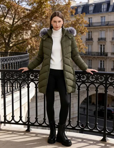 Vista 7 de Wantdo - Chamarra acolchada larga para mujer, chaqueta ligera y cálida con capucha Verde militar