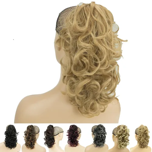 Vista 14 de IMISSU Extensiones de cabello rizado desordenado, cola de caballo con clip de cola de caballo (rubio playa)