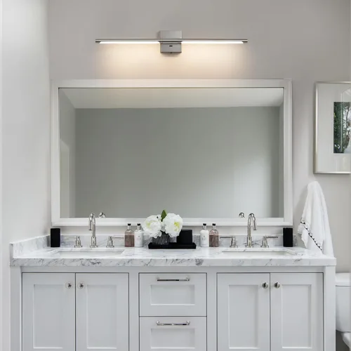 Vista 4 de Lámparas de tocador de níquel cepillado para baño sobre espejo de 30 pulgadas, apliques LED de baño IP44 5CCT, luces modernas ajustables