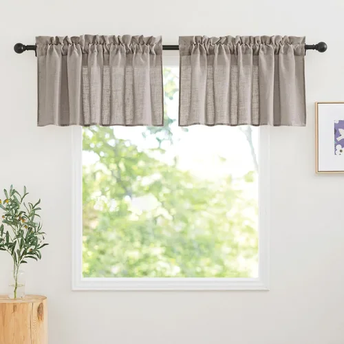 Vista 64 de RYB HOME - Cortinas de café de 24 pulgadas de largo, cortinas cortas de lino traslúcidas para ventana pequeña, cortina de media privacidad con Angora
