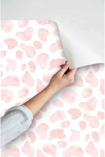 Vista 3 de Papel tapiz para despegar y pegar, papel tapiz extraíble personalizado con diseño de vaca, acuarela, rosa, animal, granja, para bebé Spoonflower