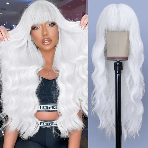 Vista 20 de NAYOO Peluca larga ondulada rubia ombré para mujer, de 26 pulgadas, parte media, rizada, ondulada, de aspecto natural, fibra sintética resistente al