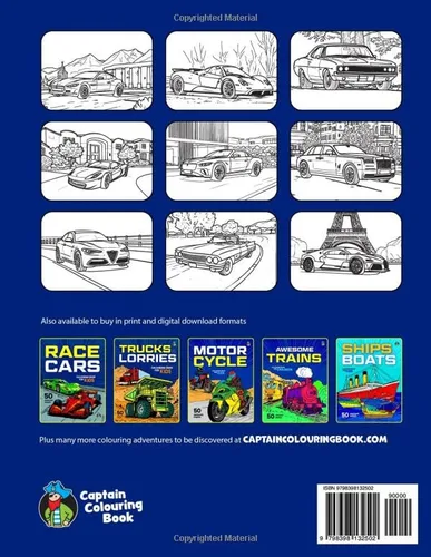 Vista 2 de Cool Cars Colouring Book for Kids 50 Awesome Colouring Pages of Supercars, Hypercars, Race Cars and Classic Cars for Boys and Girls Aged 5 and up.
