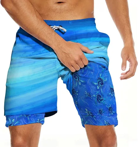 Vista 7 de CHILL·TEK Traje de baño para hombre con forro de compresión de secado rápido 2 en 1, traje de baño para playa