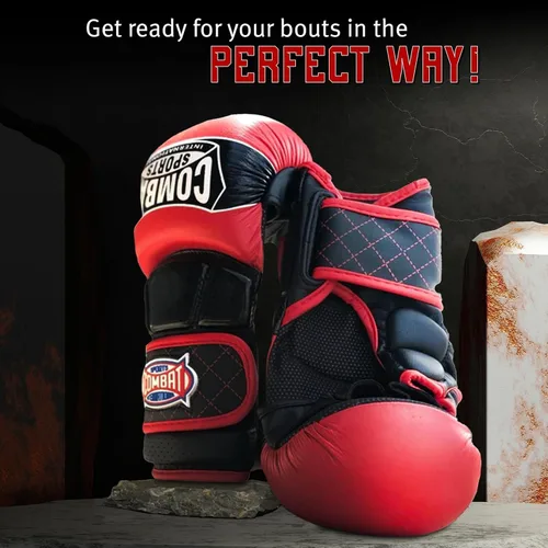 Vista 4 de Combat Sports Max Strike - Guantes de entrenamiento de MMA, guantes de palma abierta para MMA, Muay Thai y Kickboxing, rojo, talla L