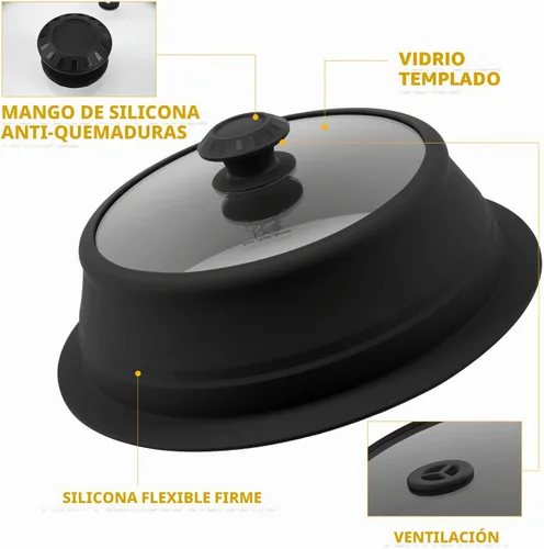 Vista 9 de Tapa plegable para salpicaduras de microondas con cubierta de vidrio templado ventilado, tapa wok apta para microondas, olla de vapor y olla redonda