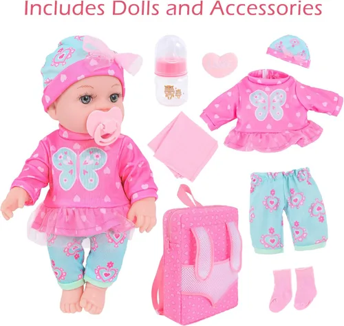 Vista 3 de DONTNO Muñeca de bebé de 12 pulgadas con ropa y mochila, muñeca Reborn con pezón de biberones
