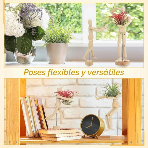 Vista 2 de ANPHSIN Soporte de Madera para Plantas de Aire de 2 Tamaños - Soporte Único Articulado de Maniquí para Plantas de Aire con Poses Ajustables
