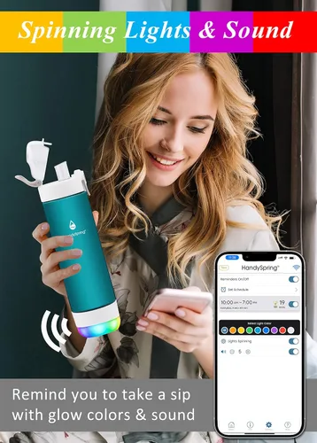 Vista 4 de Botella de agua inteligente con recordatorio para beber agua, luces y sonido, rastreador de ingesta de agua, recargable, plástico Tritan, botella