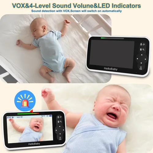 Vista 7 de HelloBaby Monitor de bebé sin WiFi de 5 pulgadas con cámara y audio