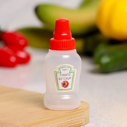 Vista 3 de 4 mini botellas de ketchup, botellas exprimibles de condimentos, botellas de salsa de plástico, aderezo de ensalada, recipientes de tomate