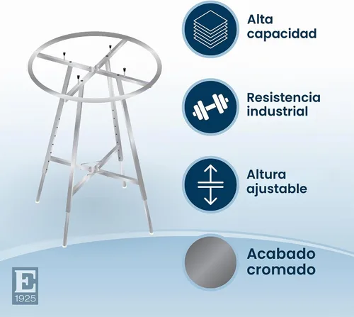 Vista 5 de Econoco Perchero redondo plegable de 36 pulgadas, pantalla al por menor de altura ajustable de 48–66 ″, acabado cromado