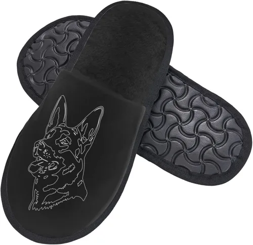 Vista 2 de Hot-German-Shepherd-Dog - Pantuflas peludas de algodón para el hogar en invierno, pantuflas de felpa unisex de dos tamaños