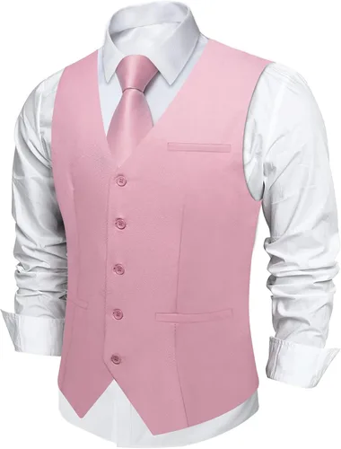Vista 11 de DiBanGu Chaleco de traje para hombre Vestido formal de negocios Light Khaki