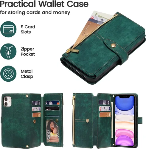 Vista 2 de ZCDAYE Funda tipo cartera para iPhone 11, iPhone 11 (6.1 pulgadas) Funda de teléfono cartera, cremallera premium (con pulsera) Funda de cuero