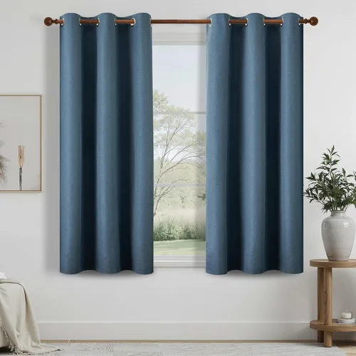 Vista 15 de DONREN Cortinas opacas completas para dormitorio, aislamiento térmico y reducción de ruido, cortinas de lino con ojales para sala de estar y Negro