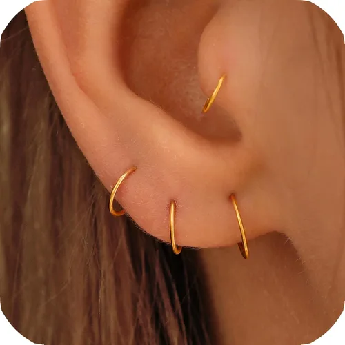 Vista 15 de Small Thin Hoop Earrings for Women,Tiny Huggie Hoop Rings for Cartilage,Helix,Targus,Conch,Nose,22g/24g/20g,14K Gold Filled/Sterling Silver/Rose