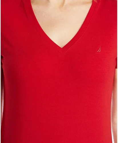 Vista 7 de Nautica Camiseta de algodón elástico súper suave con cuello en V para mujer