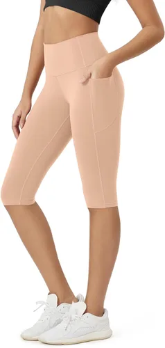 Vista 23 de ODODOS Pantalones capri de yoga suaves como mantequilla para salón con bolsillos para mujeres, leggings capri de cintura alta de 14"/19"/21