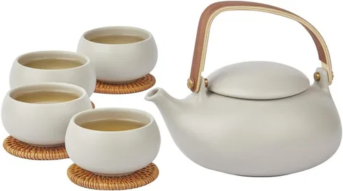 Vista 5 de ZENS Juego de té japonés moderno, mango de madera