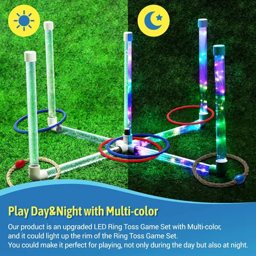 Vista 2 de Juegos de patio al aire libre para adultos y niños, juegos de lanzamiento de anillos LED con multicolor, fáciles de configurar y sin necesidad