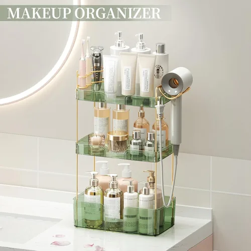 Vista 7 de Organizador de maquillaje de 3 niveles, organizador de baño, bandeja de perfume de maquillaje, organizador de cuidado de la piel, viene con estante