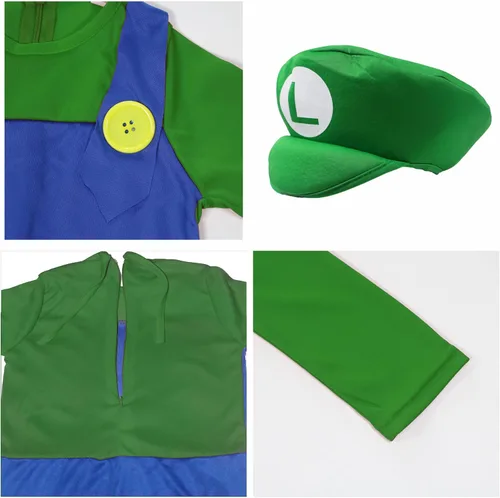 Vista 3 de Disfraz de Super Brothers para niño, overol de cosplay de fontanero con accesorio