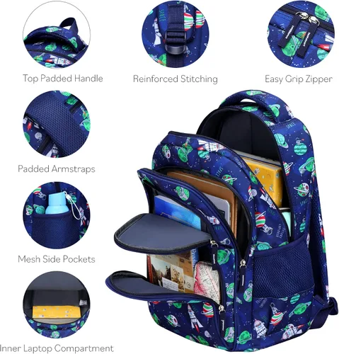 Vista 5 de Mochila infantil para niños niños o niñas Mochila de escuela primaria para adolescentes Colección Campus 17 pulgadas de alto , Astro Navy