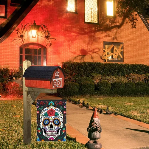 Vista 5 de Allenjoy Bandera de Día de los Muertos para exteriores, vertical, mexicana, fiesta, casa, césped, patio, porche, patio, decoración al aire libre, 12
